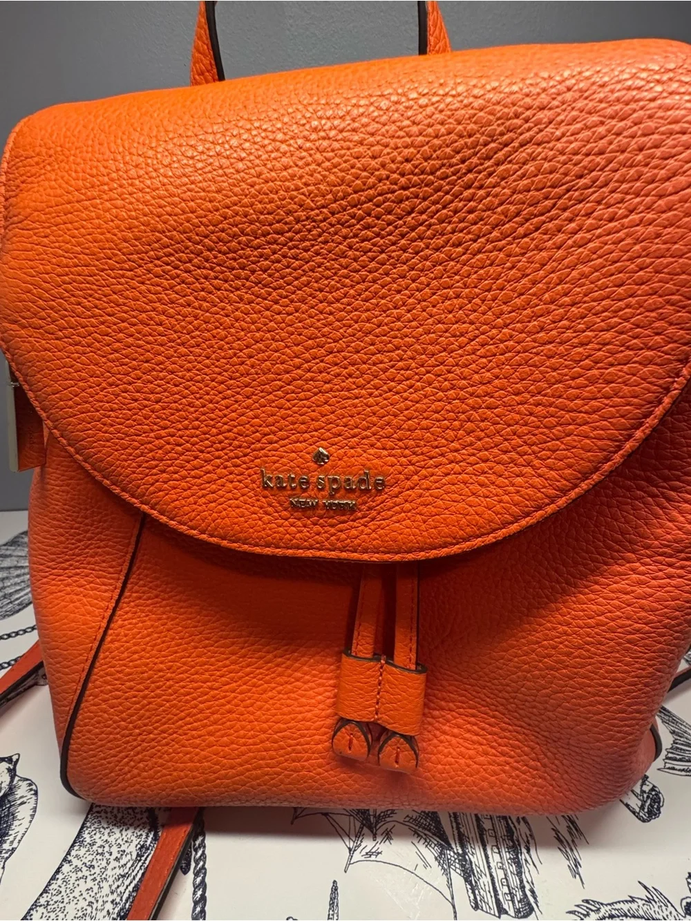 Kate Spade Orange Pebbled Leather Backpack